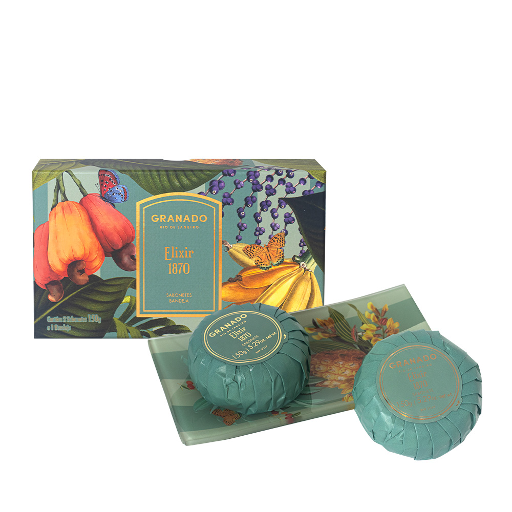 Elixir 1870 Bar Soap Duo & Soap Dish/glass tray set 2 x 150 g