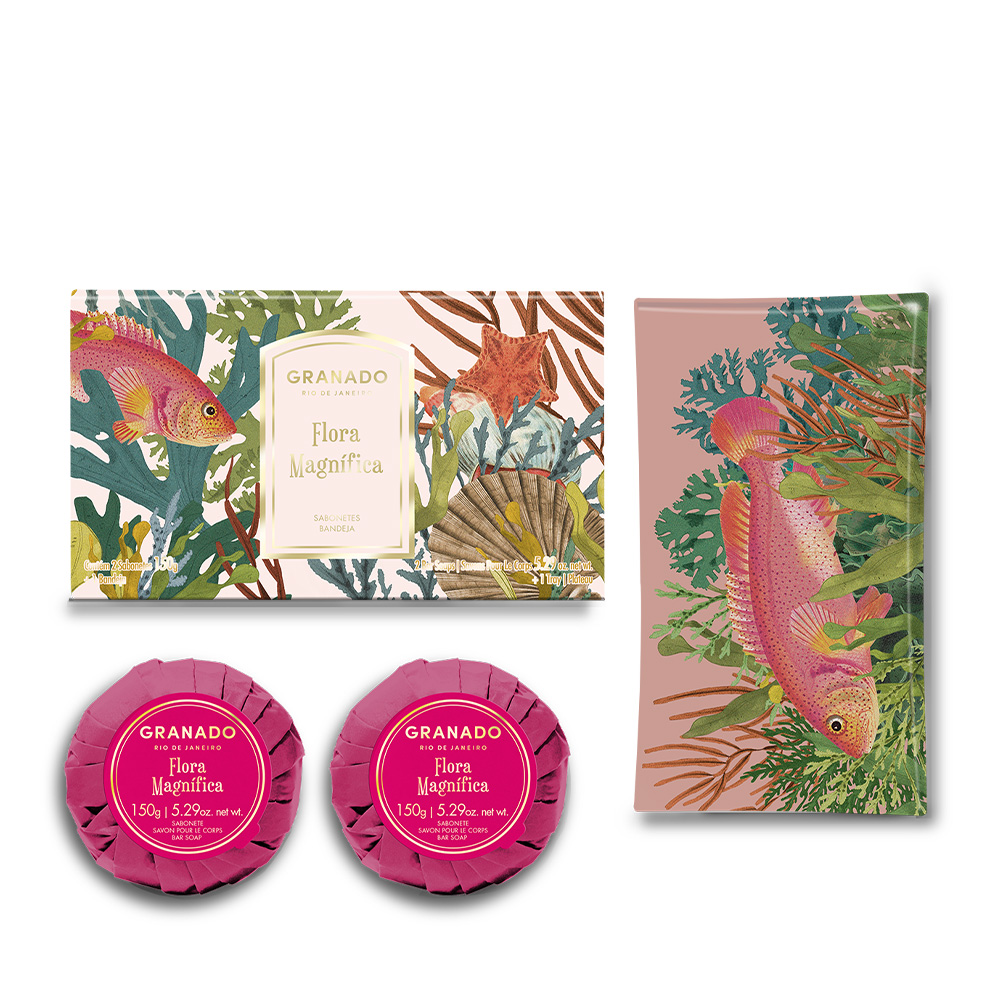 Flora Magnífica Bar Soap Duo & Soap Dish/glass tray set 2 x 150 g